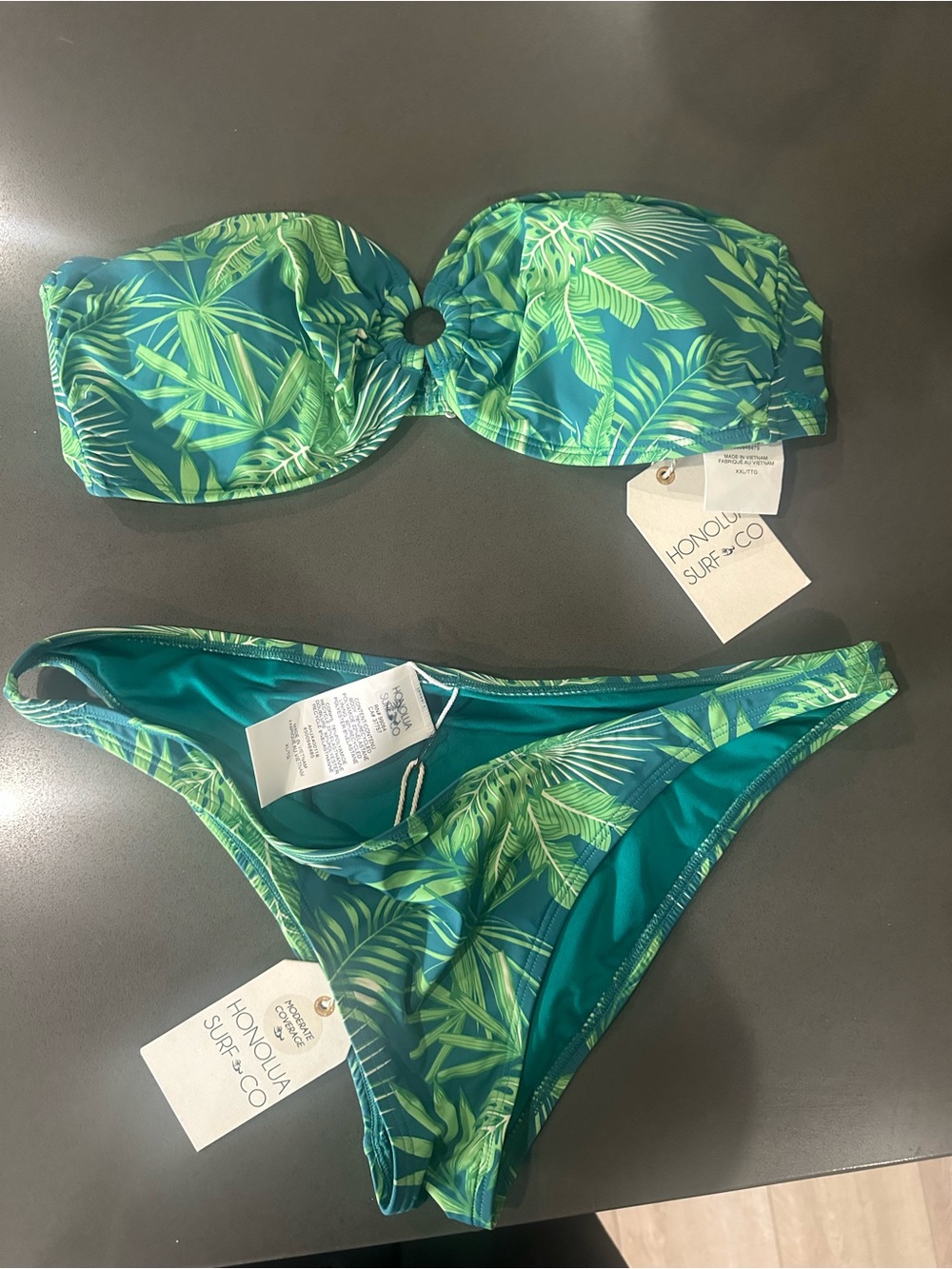 Tropical Leaf Bandeau Bikini Set in Green